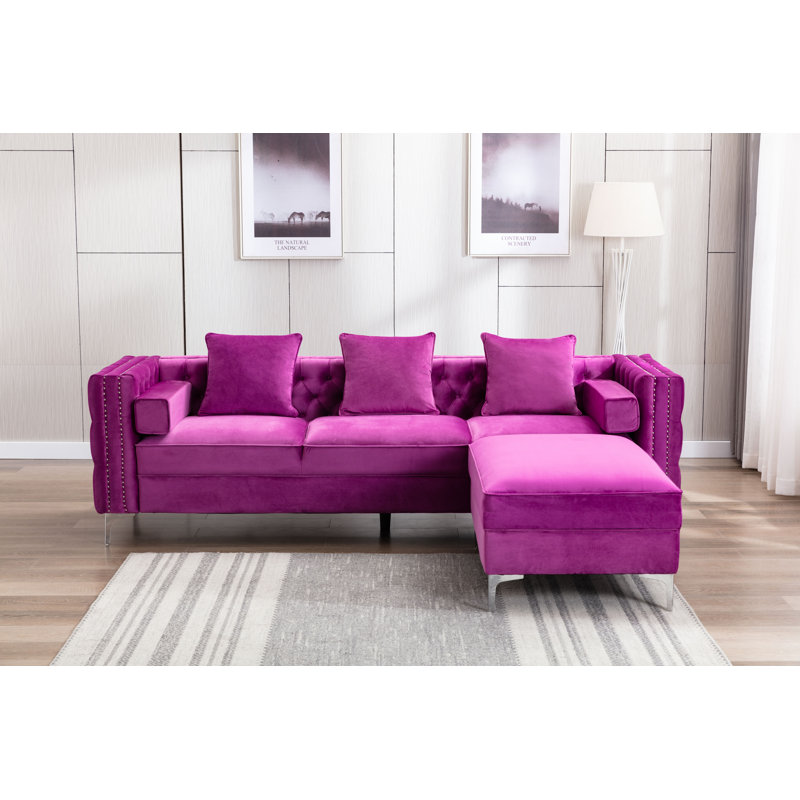 House of Hampton® Zaida 104" Wide Velvet Reversible Modular Sofa